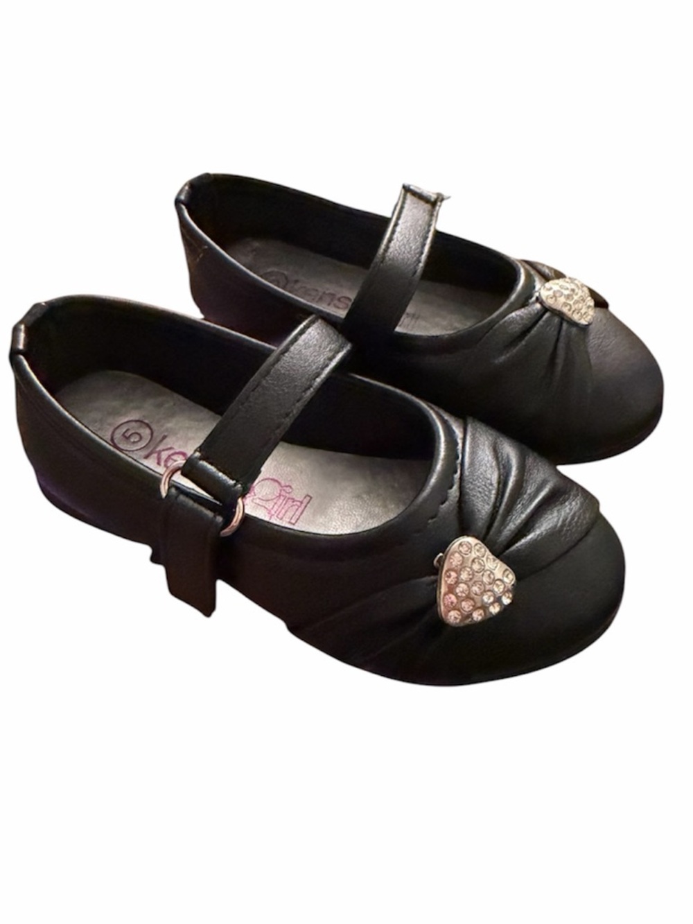 Kensie Girl Black Mary Jane Shoes with Rhinestone Heart Accent